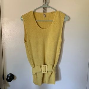 Vintage Sleeveless Yellow Acrylic Sweater With Waist Tie - Drummond - M